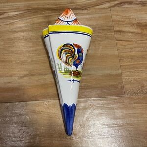 Henriot Quimper Pottery Wall Pocket French Country Facience, Rooster & Flowers